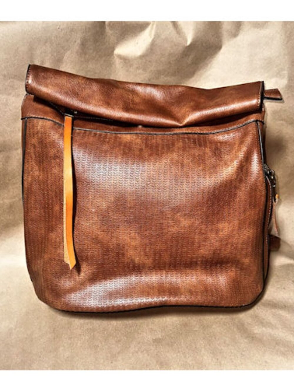 Brown Faux Leather Backpack, School Bag